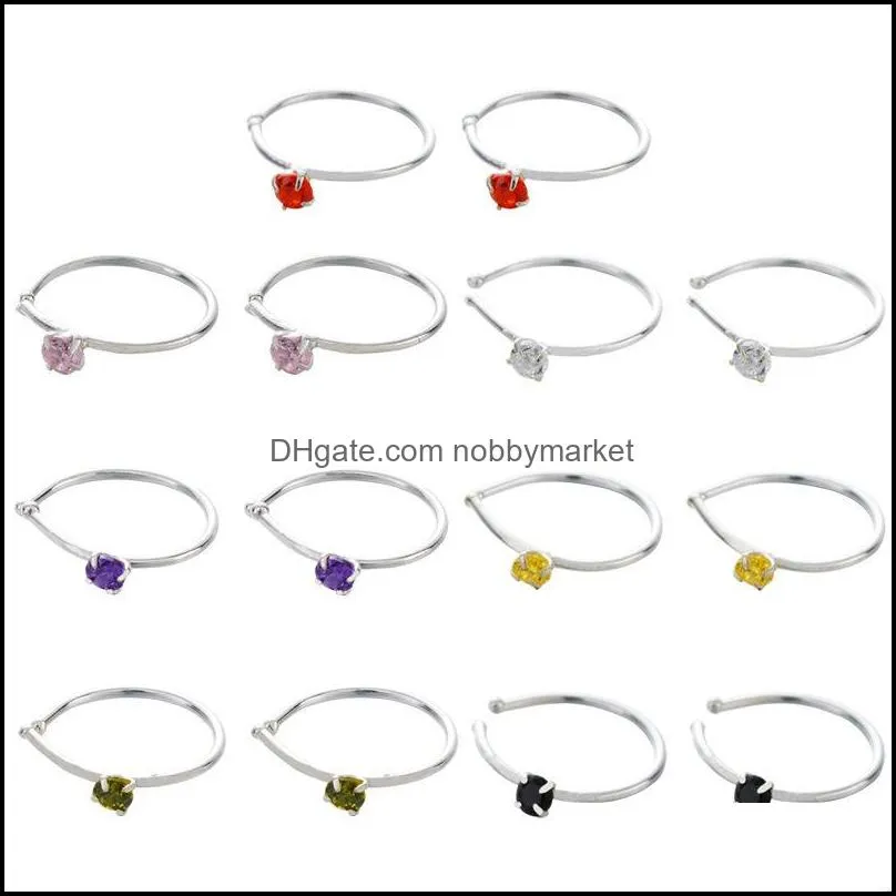 Other 2mm Cubic Zirconia Piercing Nose Ring 925 Sterling Silver Round Hoops Ear Rings Septum Body Jewelry 1 Pair