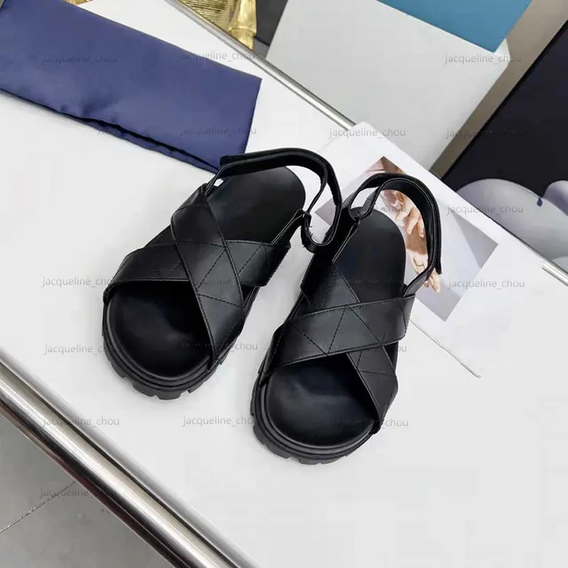 Echt lederen dames sandalen 5 cm platform hiel vrouw schoenontwerper sandalen Sandales zomer casual sandaalschoenen enkelriem zwart wit met doos