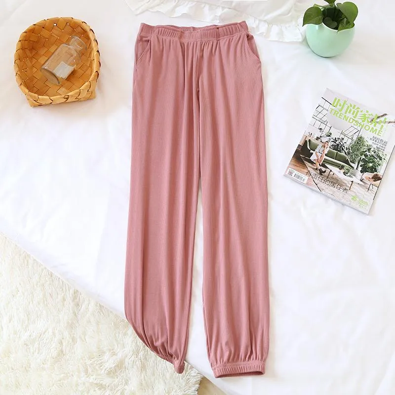 Women's Sleepwear Women Pajamas Elastic Waist Cropped Pants Modal Solid Color Sleep Nightwear Casual Loose Home Clothing TrousersWomen's