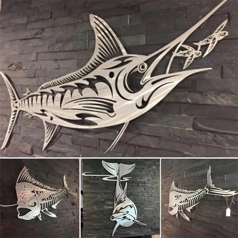 Metal Marine Fish Wall Decoration Wild Iron Crafts Ornament para sala de estar em casa quarto A1 220707