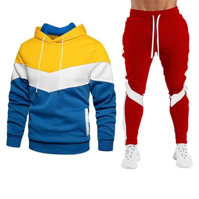 Parcours masculins Fall Hiver Hoodies Menes Pullover 2 pièces Set Sports Pants Color Blocswear Suit Fashion Vêtements décontractés Pantme