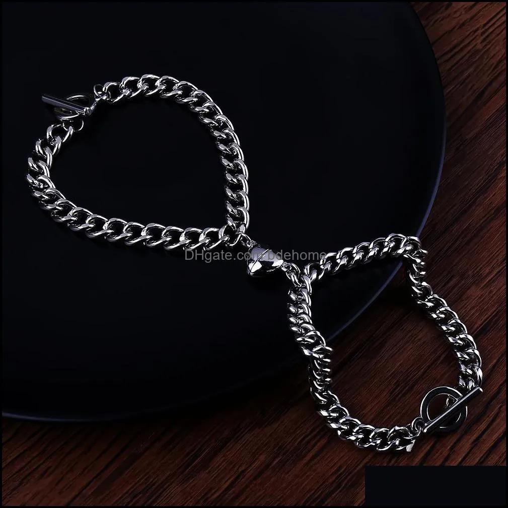 2pcs/set heart bells magnetic couple chain bracelets mutual attraction relationship matching bracelet for men women friendship