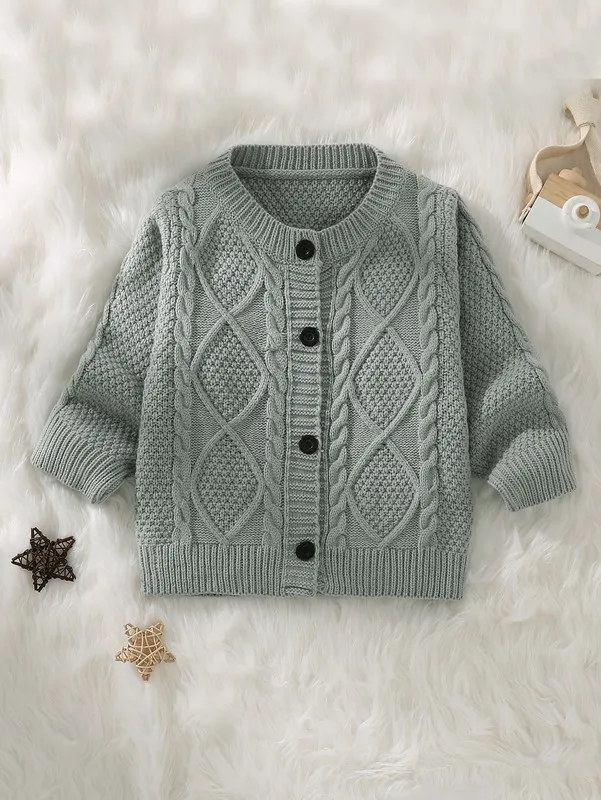 Toddler Boys Cable Knit Button Front Cardigan She01