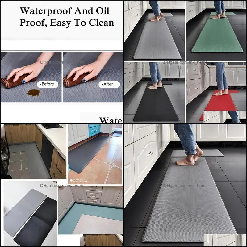 PVC Washable Kitchen Mat Gray Vinyl Non-slip Carpet Waterproof Oilproof Long Rug For Floor Balcony laundry Room Entrance Doormat