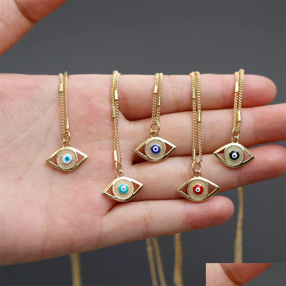 gold plated colorful enamel evil eye pendant necklaces for women blue eyes chain bracelets