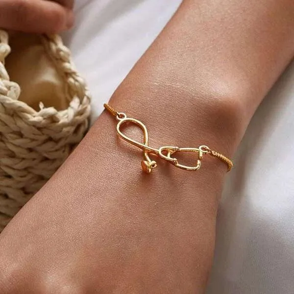 Bracelets porte-bonheur Stéthoscope Bracelet Simple Femmes Bijoux Couples Correspondant De Luxe De Mariage Designers Or Charmes 2022Charm