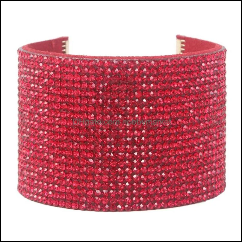 Tennis Luxury  Leather Bracelet For Women Wedding Shining Rhinestone Wide Cuff Wristband Bracelets Bangles Pulseras