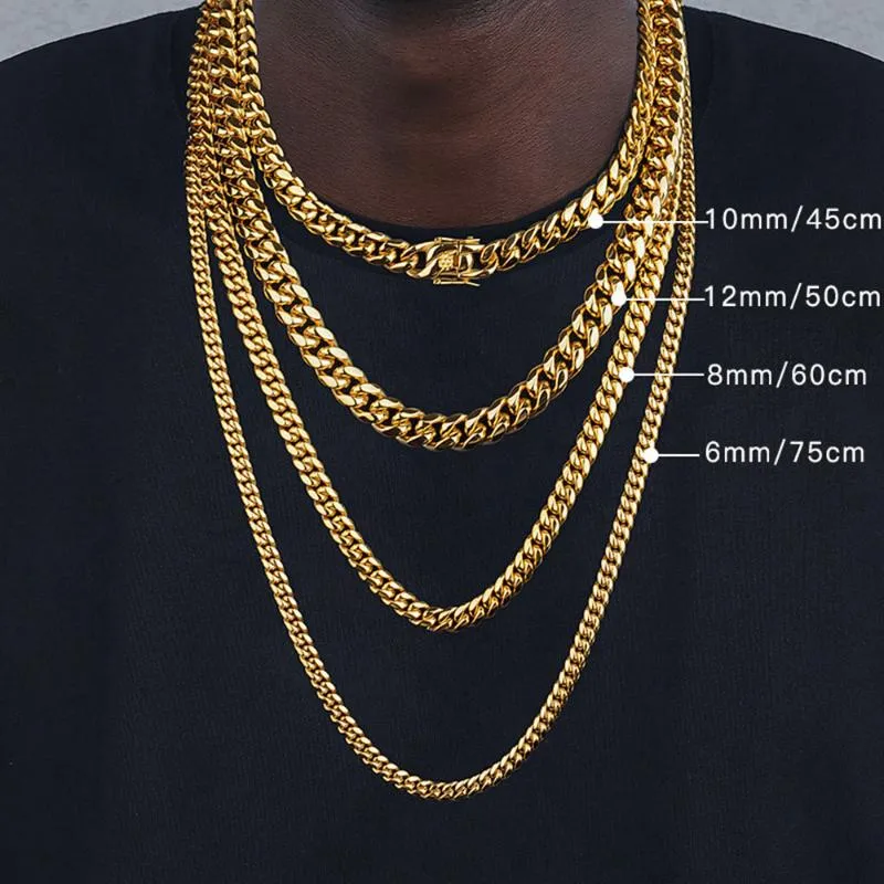 Chains 6mm/8mm/10mm/12mm Hip-Hop 18k Gold Plated Miami Cuban Link Chain Stainless Steel Necklace Gift For Men Women JewelryChains ChainsChai