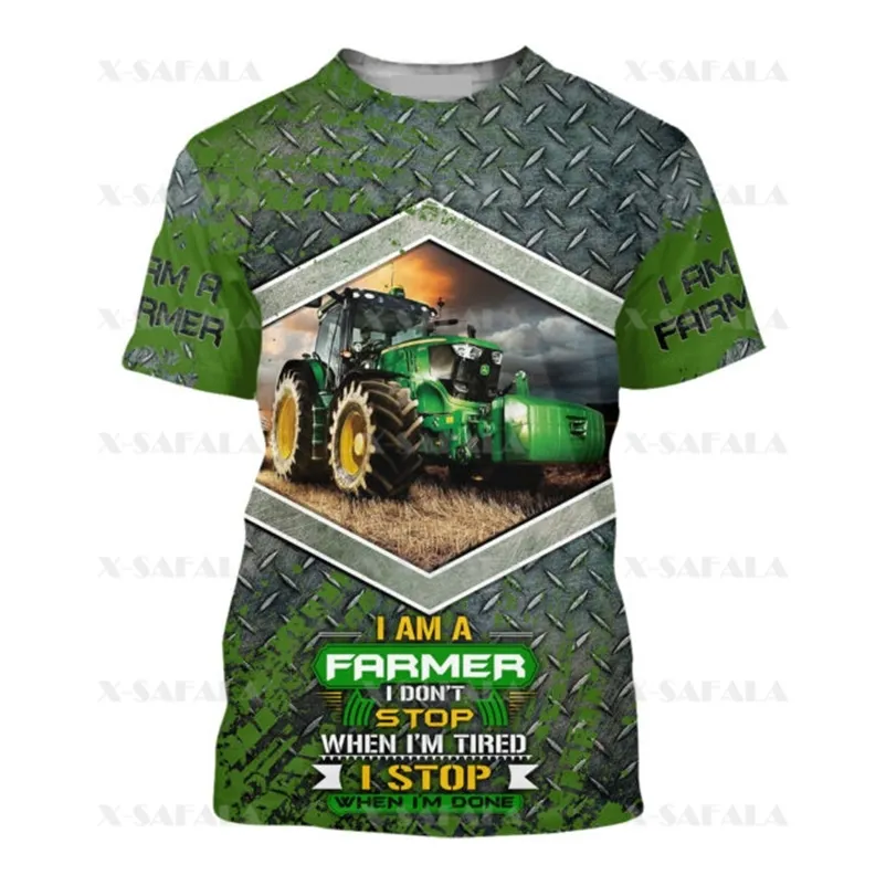 Anpassat namn Excavator Tractor Famer Art 3D Tryckt högkvalitativ t-shirt Summer Round Neck Men Female Top-8 220619