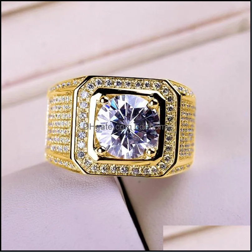 fashion domineering full diamond shining men`s ring large loose diamond cluster zircon imitation moissanite engagement wedding ring