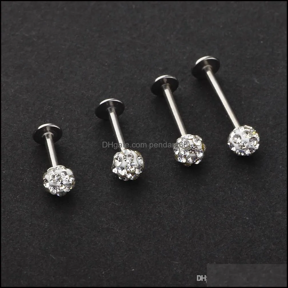 wholesale body jewelry labret rings stainless steel shaballa crystal disco ball lip piercing jewelry 16g lip ring 30pcs