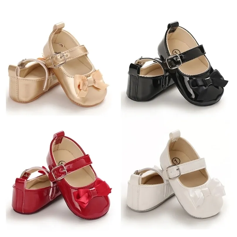 Zapatos de cuero suave para bebés, zapatos de princesa con lazo para niñas nacidas, zapatos de cuna antideslizantes de suela blanda 0-18M LJ201214