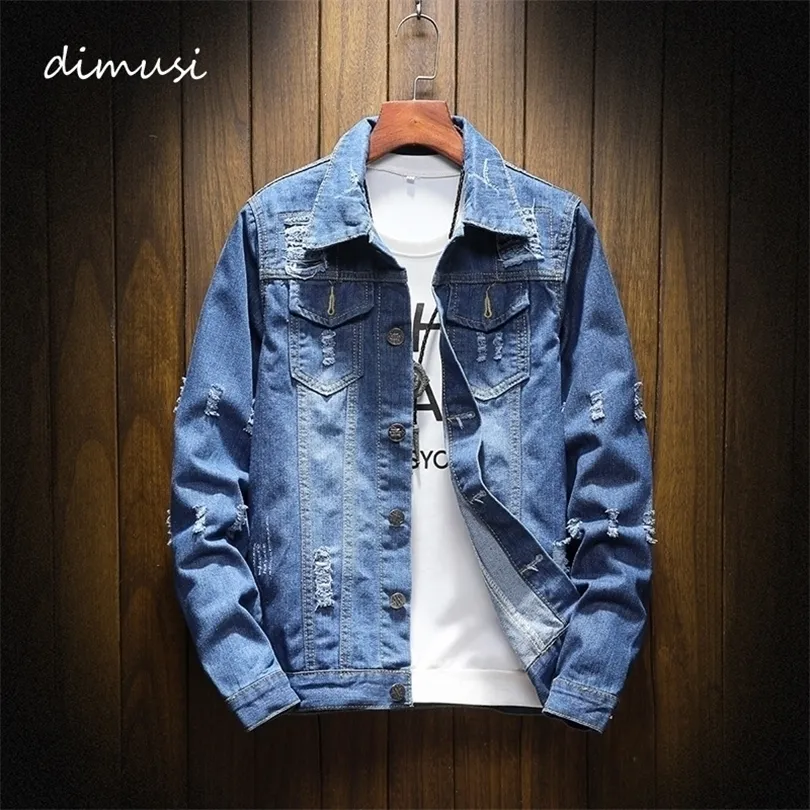 DIMUSI Mens Denim Jacket Trendy Fashion Hip Hop Streetwer Ripped Denim Jacket Mens Jeans Veste Cowboy Manteaux Vêtements 5XLYA851 T200502