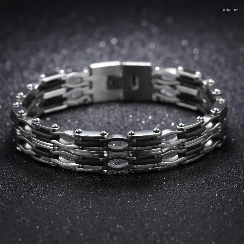 Цепочка звена Прибытие мода Черный силиконовый браслет для мужчин из нержавеющей стали ювелирные изделия 12 -мм браслеты браслеты мужские подарки LARS22