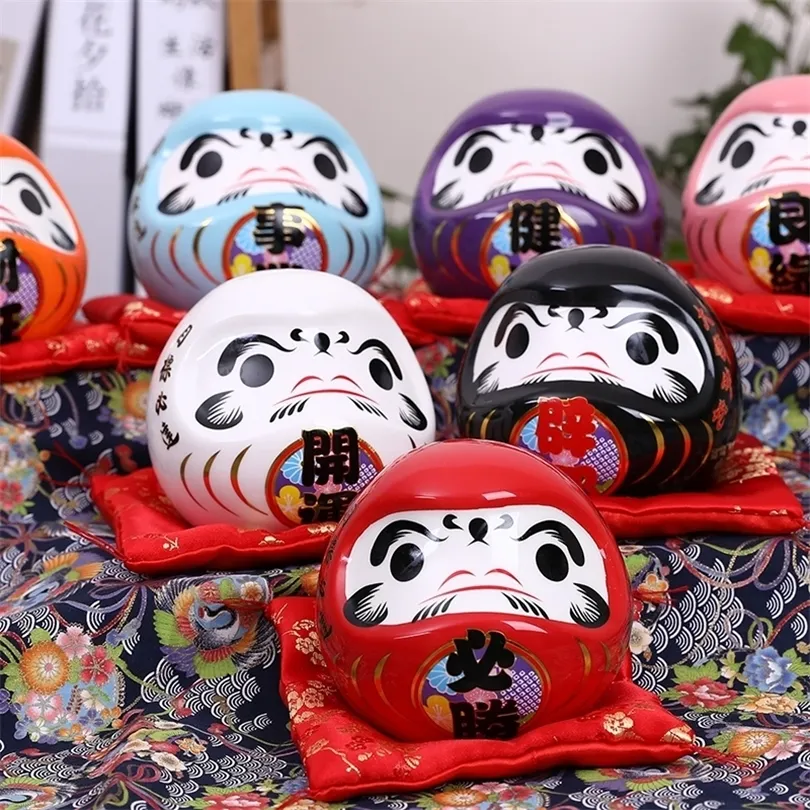 4.5 inch Japanese Ceramic Daruma Doll Lucky Charm Fortune Ornament Fengshui Zen Craft Money Box Home Tabletop Decoration Gifts T200331