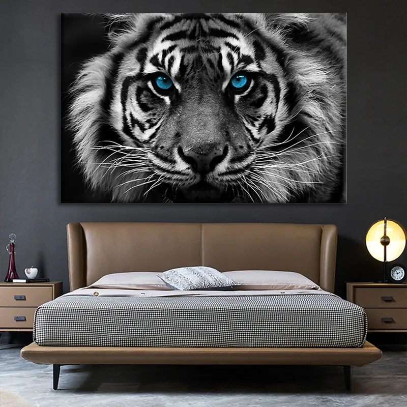 Черно-белый тигр плакат HD Print Wild Animal Canvas покраска леопарда и льва Фотографии для гостиной домашнего декора росписью