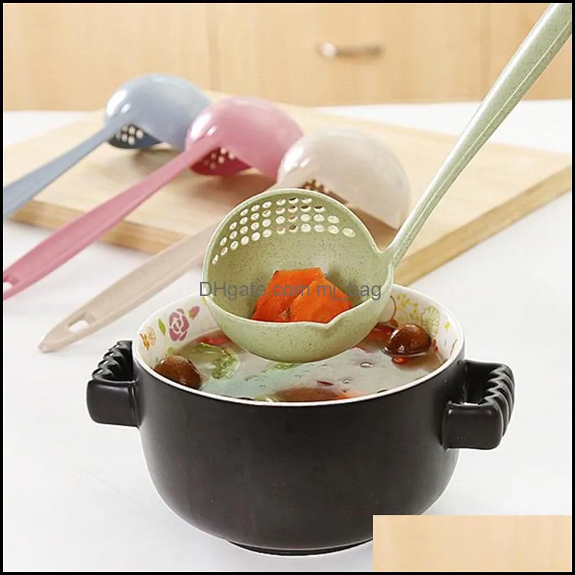 creative cooking utensils 2 in 1 spoon strainer long handle soup spoons cute tableware plastic ladle tableware