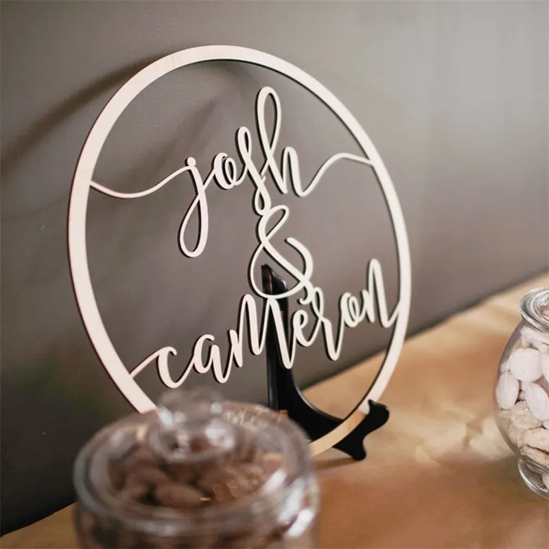 Custom Personalized Bride and Groom Name garland Shape Rural Wooden Table Decoration For Mr&Mrs Wedding Po Props D220618