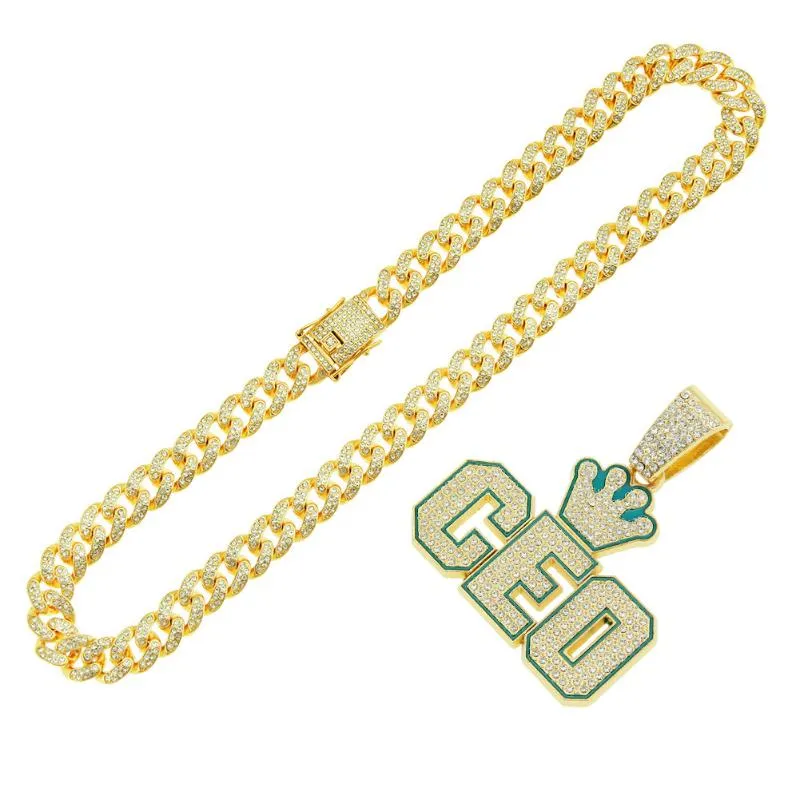 Pendentif Colliers Ins Hip Hop Cristal Plein Diamant Personnalité PDG Lettre Collier Miami Hommes Rap Chaîne Cubaine Collier BijouxPendant Nec