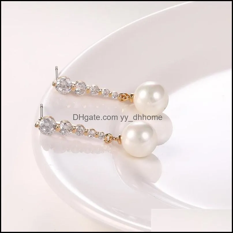 new cubic zircon long pearl pendant stud earrings high quality silver/gold color drop earrings for women jewelry gift-z