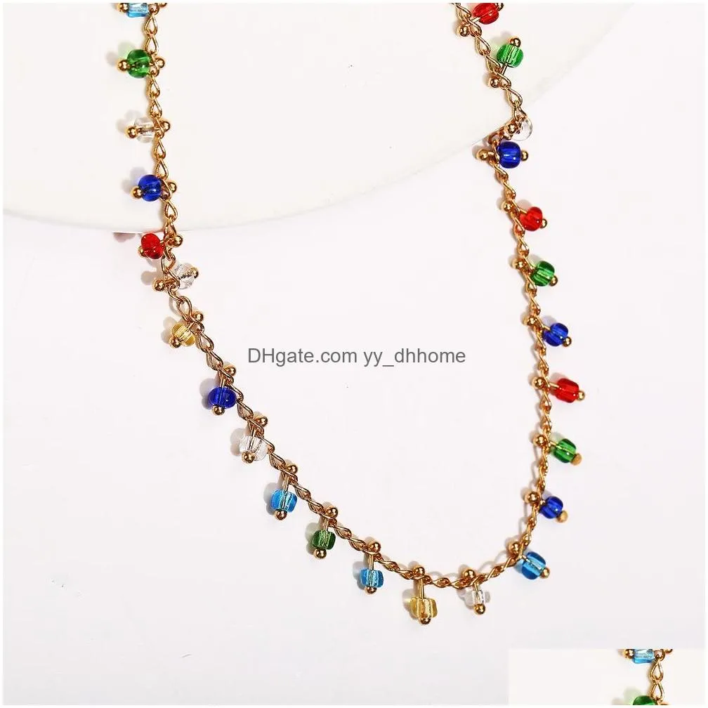 fashion jewelry colorful beads anklet chainretro rainbow colored glass beads ankle bracelet beach anklets foot chains