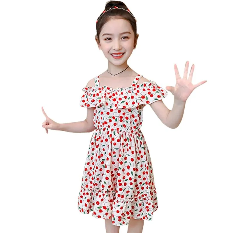 Dziewczyny Dresses for Girls Cherry Patterm Sukienka Casual Style Letnie Ubrania 6 8 10 12 14