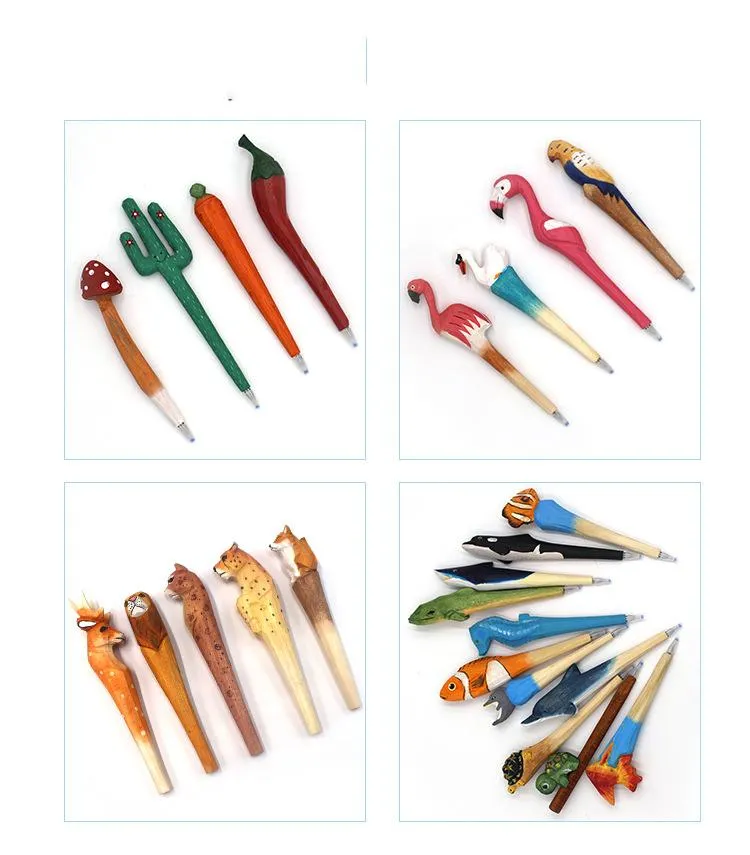 Pens for Writing Ballpoint Wood Carved Cute Animals carved pen