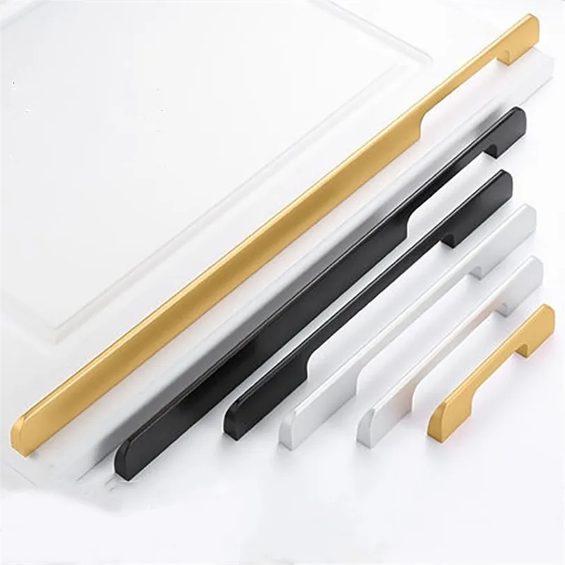 2pc/lot Modern Long Black Gold Cabinet Handles Wardrobe Kitchen Cupboard Pulls Drawer Knobs Door Furniture Handle Hardware 201013