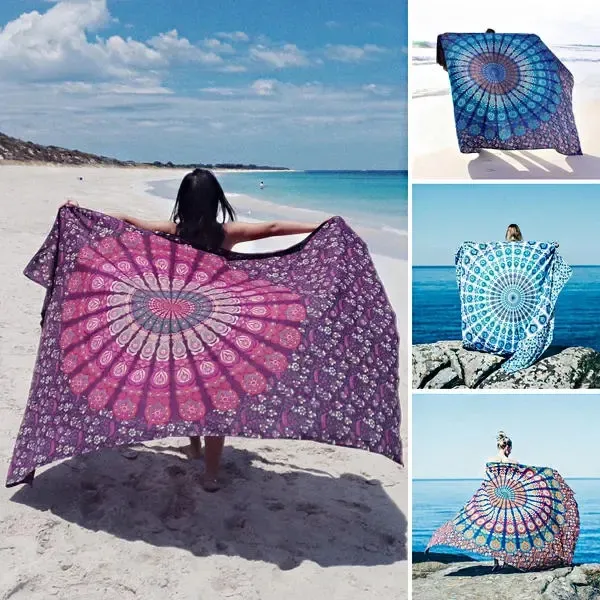 150x200cm Boheemse stijl polyester vezel strandlaken sjaal Mandala rechthoek laken tapijt