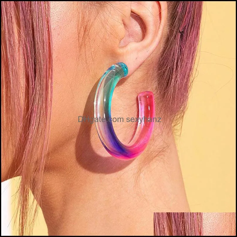 hoop & huggie ins trendy rainbow acrylic resin colorful minimalist minimalism earrings korean fashion chic women party jewelryhoop