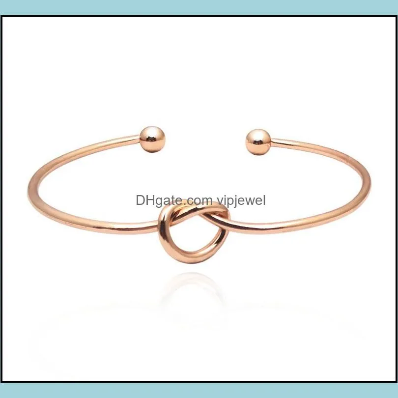 gold silver black color tie knot bangle simple twist open charm bracelets for women girl jewelry