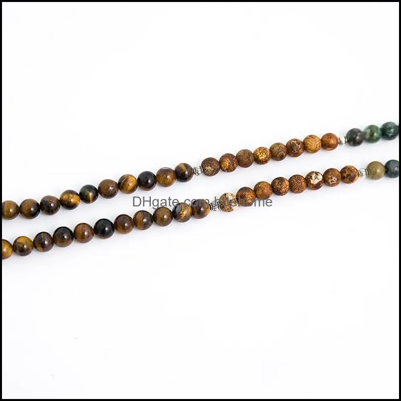 Pendant Necklaces 8mm Natural Yellow Tiger Eyes Agate Tree Pattern Onyx 108 Japa Mala Beaded Necklace Meditation Yoga Tibetan Jewelry