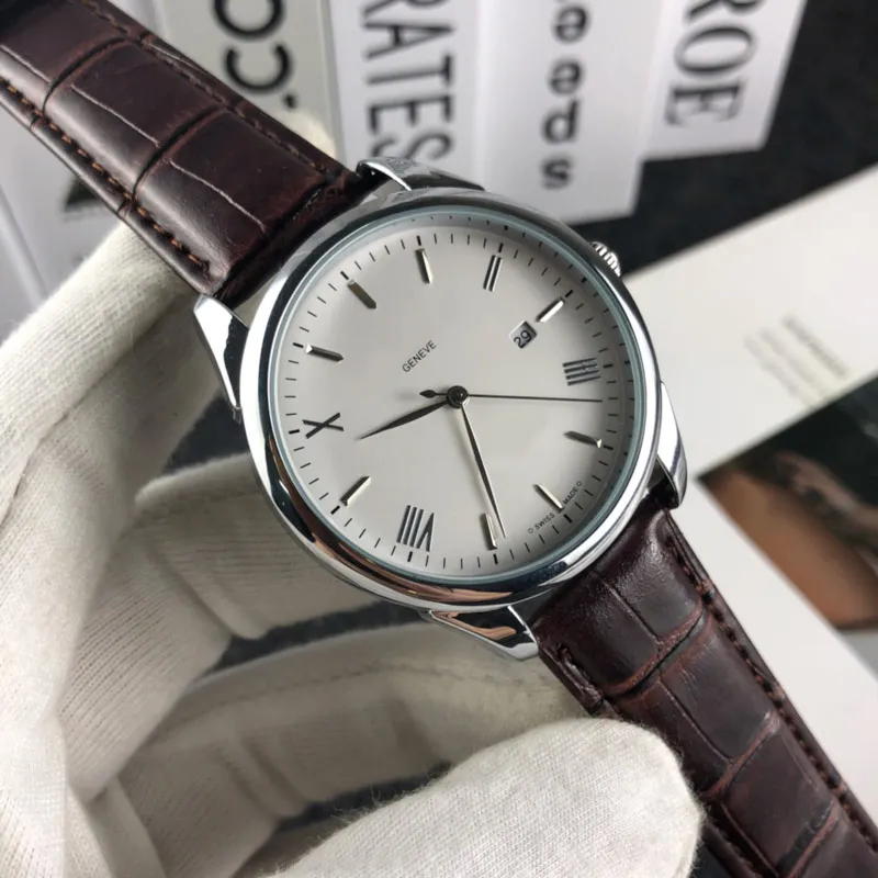 Elegant Top Brand Designer Men Watch Leather Strap 40mm Luxury