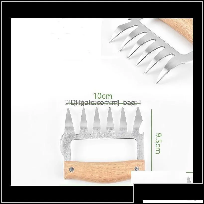 Poultry Kitchen, Dining Bar Home & Garden Drop Delivery 2021 Metal Stainless Steel Forks With Wooden Handle Bbq Meat Shredder Claws Kitchen