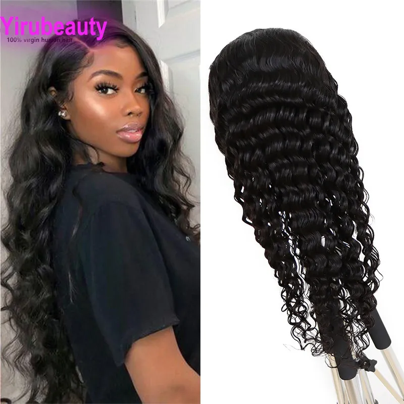 Capelli umani brasiliani sciolti profondi 13x4 parrucca in pizzo 150% Densità Virgie Virgin Hair Products 10-32 pollici parrucche libere