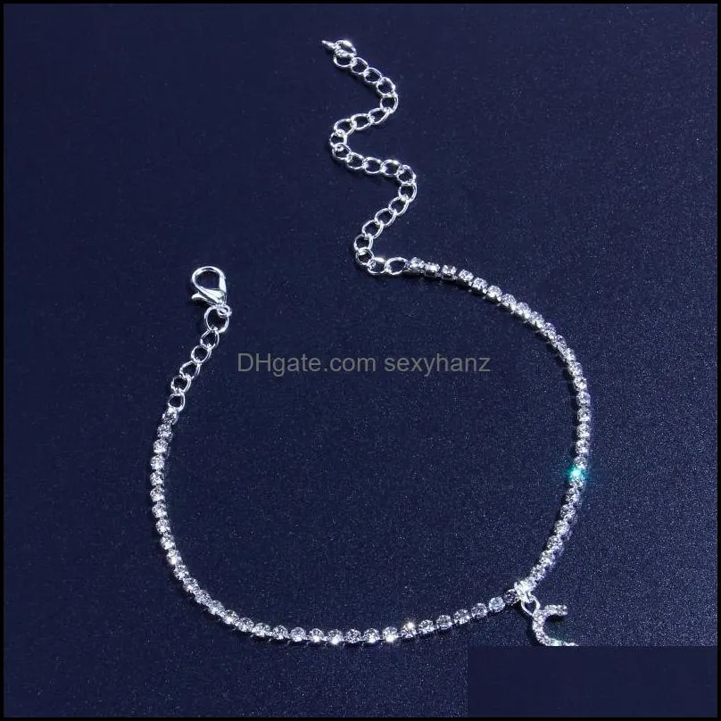 Crystal Zircon Initial Letter Ankle Bracelet Alphabet Anklets for Women Foot Chain Beach Leg Bracelets Boho Jewelry