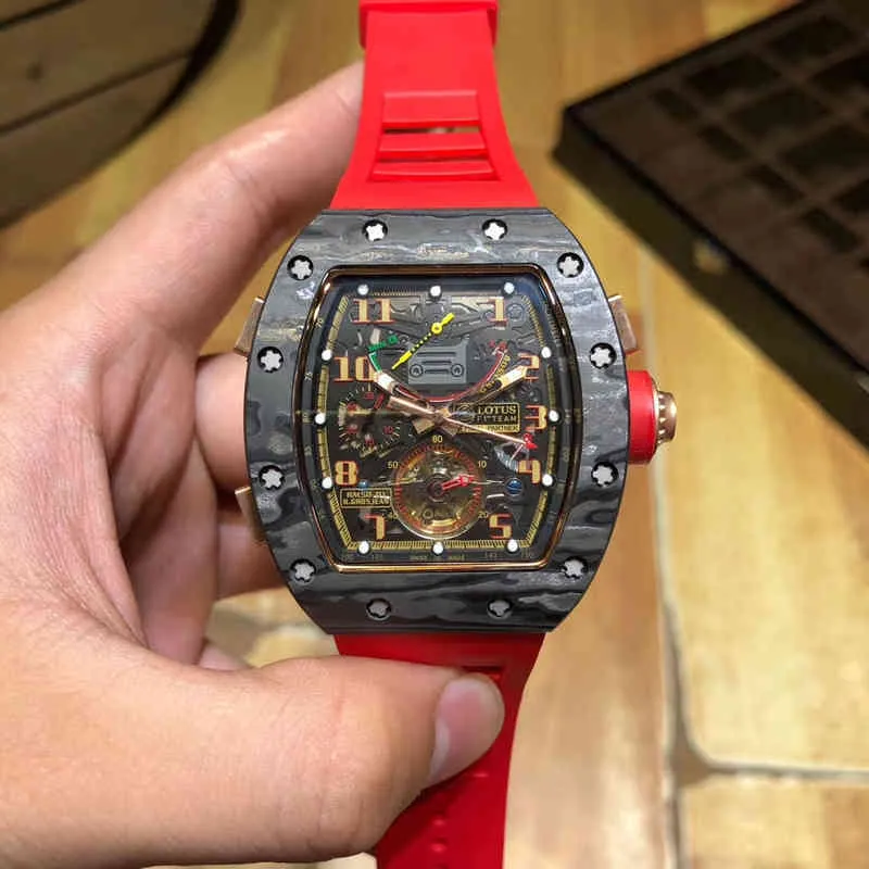 Uhren Armbanduhr Designer Business Freizeit Richa Milles Personalisiertes Hohlschwungrad Carbonfaser Kinetische Energieanzeige Herren Vollautomatisch