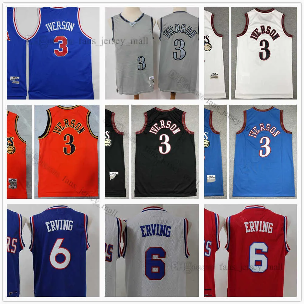 قمصان كرة السلة للرجال من يوث كيدز 3 Allen 6 Julius Iverson Erving Retro Jersey