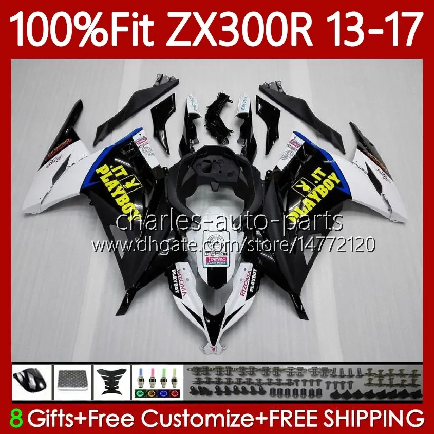 هيئة حقن كاواساكي النينجا ZX300 ZX3R EX ZX 3R 300R ZX-300R 13-17 125NO.39 EX300R ZX-3R ZX300R White Black 13 14 15 16 17 EX-300 2013 2014 2015 2016 2017 OEM FLATING