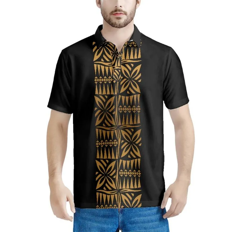 Polos pour hommes Vêtements tribaux polynésiens Chemises Samoan Noir Tapa Fleur Imprimer Personnalisé Pour Hommes Casual Slim Fit Style HommeHommes HommesHommes