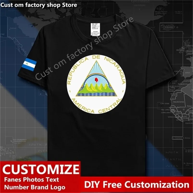 Nikaragua Country Flag T Shirt DIY Custom Jersey Fani Nazwa Numer Bawełna T-shirty Mężczyźni Kobiety luźne T-shirt sportowy 220609