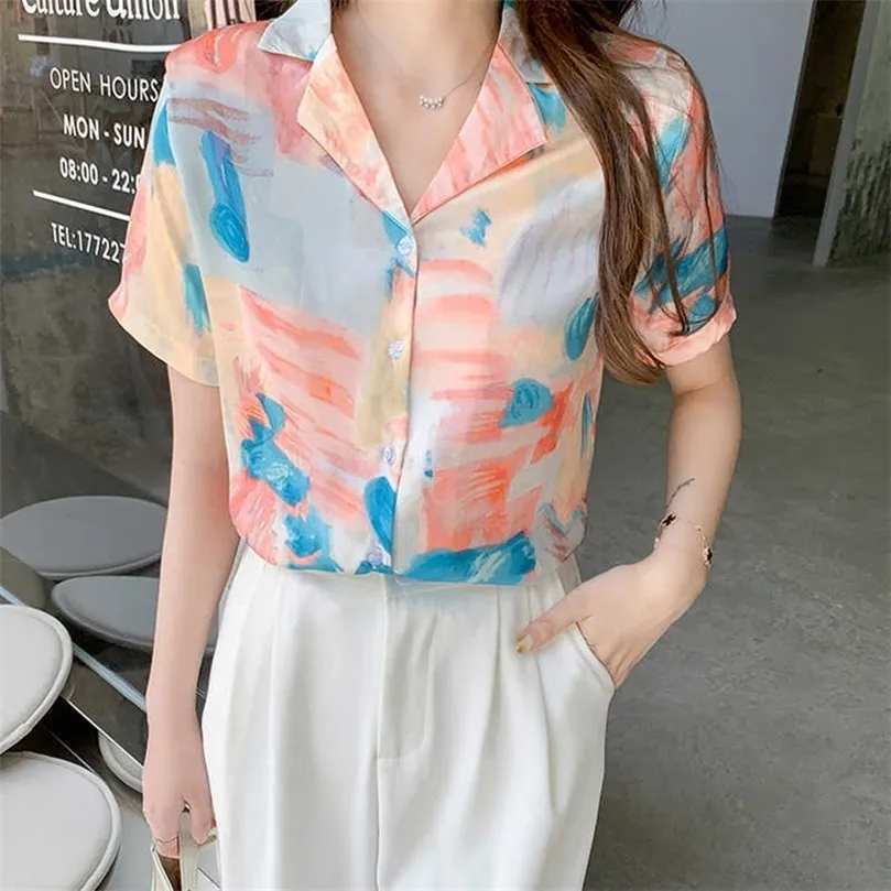 Mode kleurrijke print dames shirts casual losse tops dames blouses zomer zomerse mouw shirts blusas mujer 210702