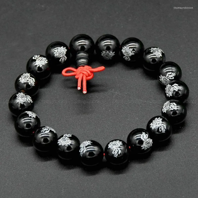 Braccialetti di perline di agata nera naturale Corda rossa fortunata Gioielli cinesi Louts Bracciale laser Buddha Moda catena a maglie per uomo e donna