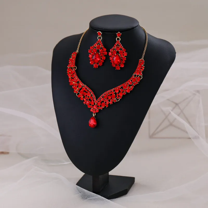Royal Blue Emerald Red Necklace Set And Earrings Set For Weddings