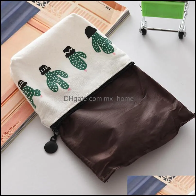 fashion canvas cactus pencil bag coin storage case cosmetic makeup pouch stationery school supplies 6 colors wq731-wll