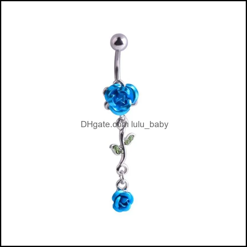 14g double rose belly button ring surgical steel navel piercing body jewelry dangle flower barbell