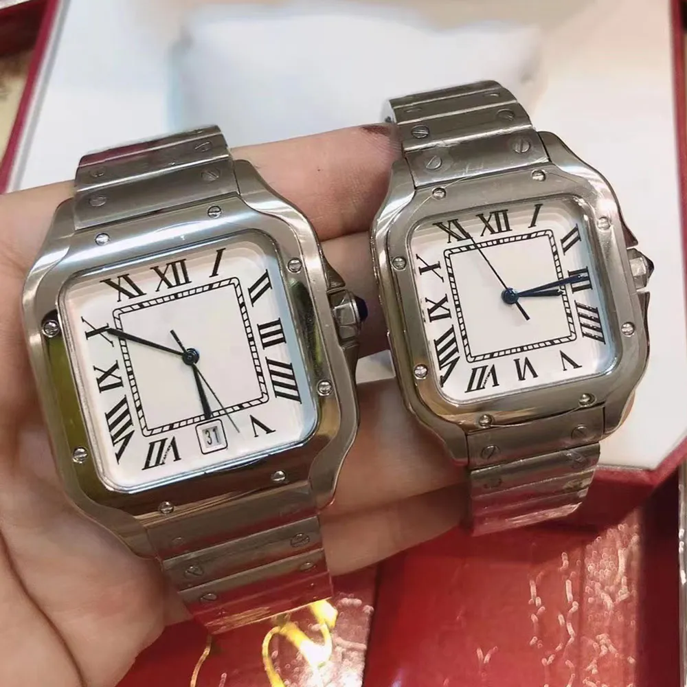 nieuwe vierkante horloges 40 mm roestvrijstalen mechanische horloges kast en armband mode heren herenpolshorloge