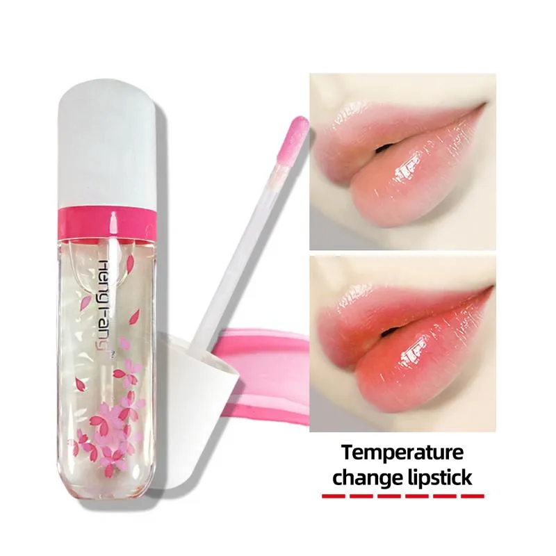 Läppglans Hengfang Makeup Moisturizer Sakura luktar icke-markeringstemperaturförändring Hydrating Nutritious Health H7687liplip