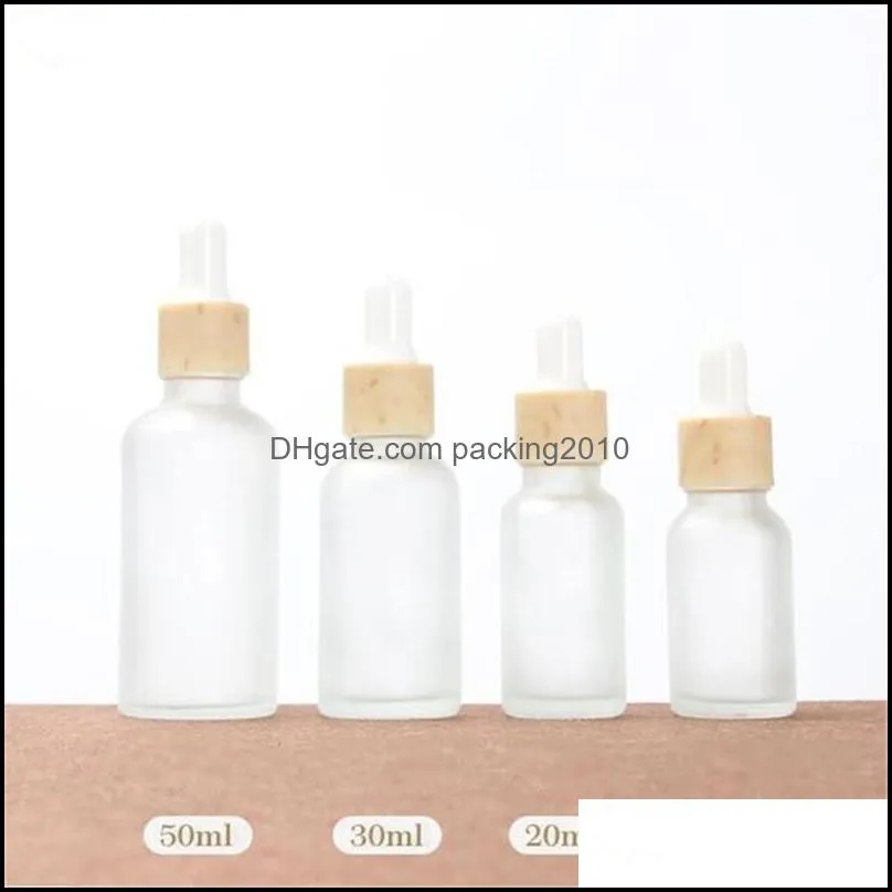 30ml Dropper Bottle Empty Refillable Bottles Vial Cosmetic Container Frosted Glass Jar with Imitated Bamboo Cap