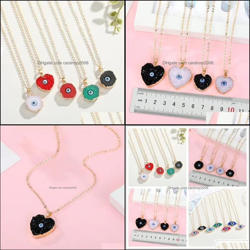 Simple Heart Evil Eye Druzy Drusy Pendant Necklace Women Resin Handmade Clavicel Chains Necklaces for Female Christmas Imitation Natural Stone